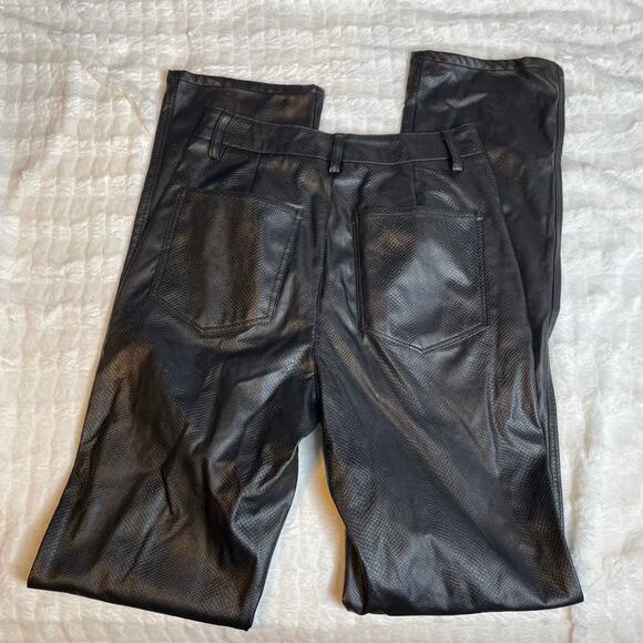 Revolve DANIELLE BERNSTEIN Croc Flare Faux Leather Pants 25 Black High Waist - Picture 7 of 7